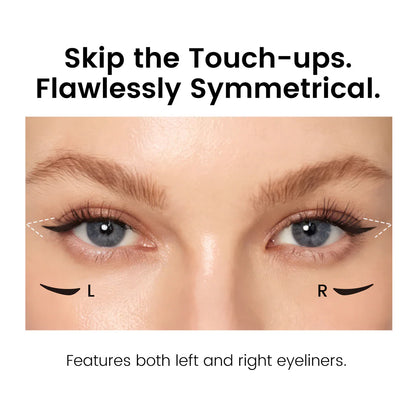 V-Flash Stamp Eyeliner before and after — flawless winged eyeliner result